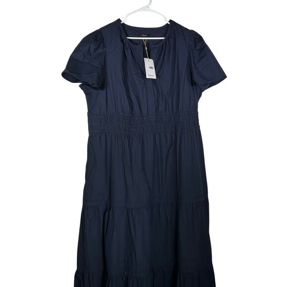 New Quince Women's Navy Blue Tiered Maxi Dress 2X Plus Organic Cotton Poplin - Picture 4 of 11